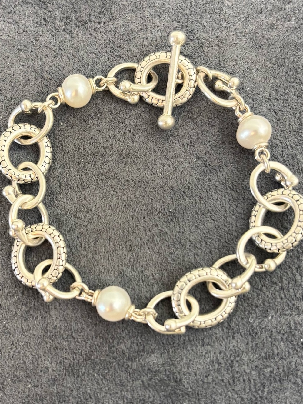 Michael Dawkins Sterling silver Pearl Station Toggle Bracelet 6.5-7"